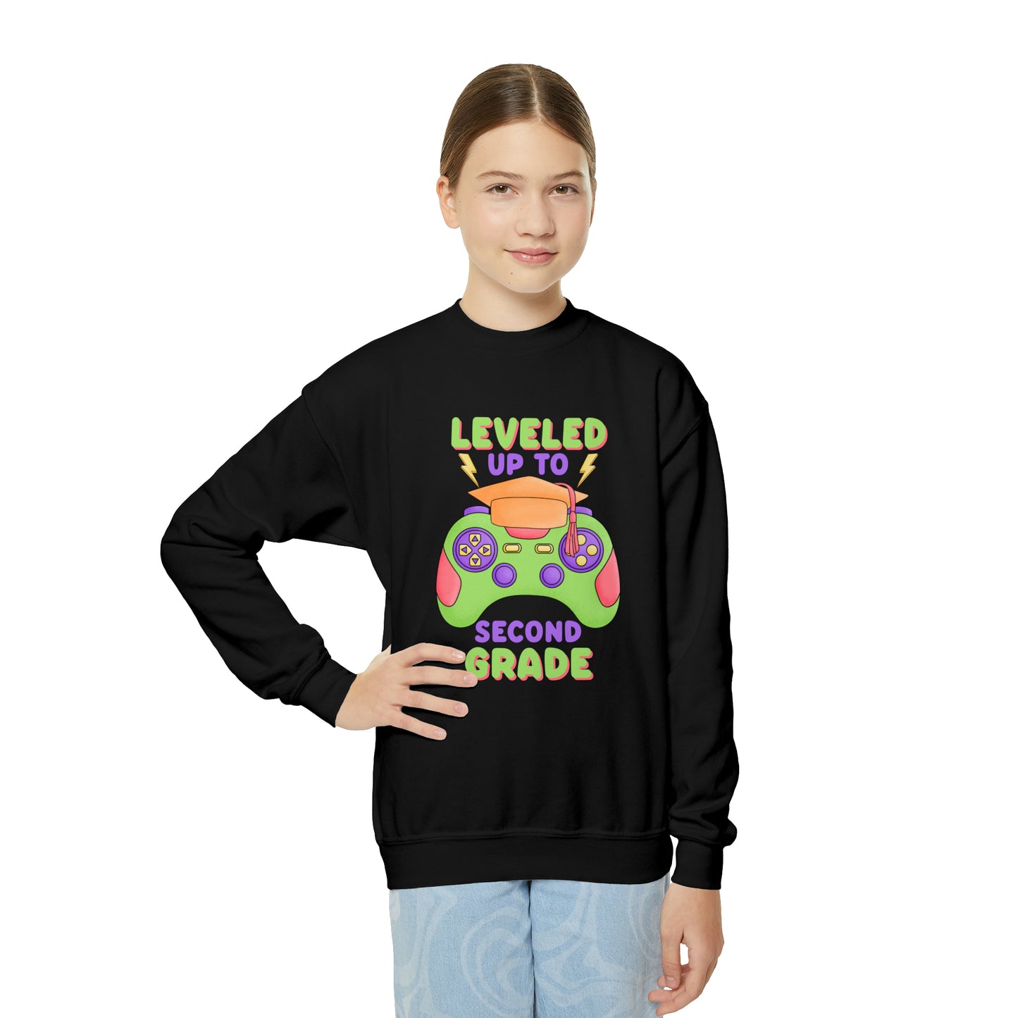 First day of school sweater second grade gamer shirt elementary school style Youth Crewneck Sweatshirt