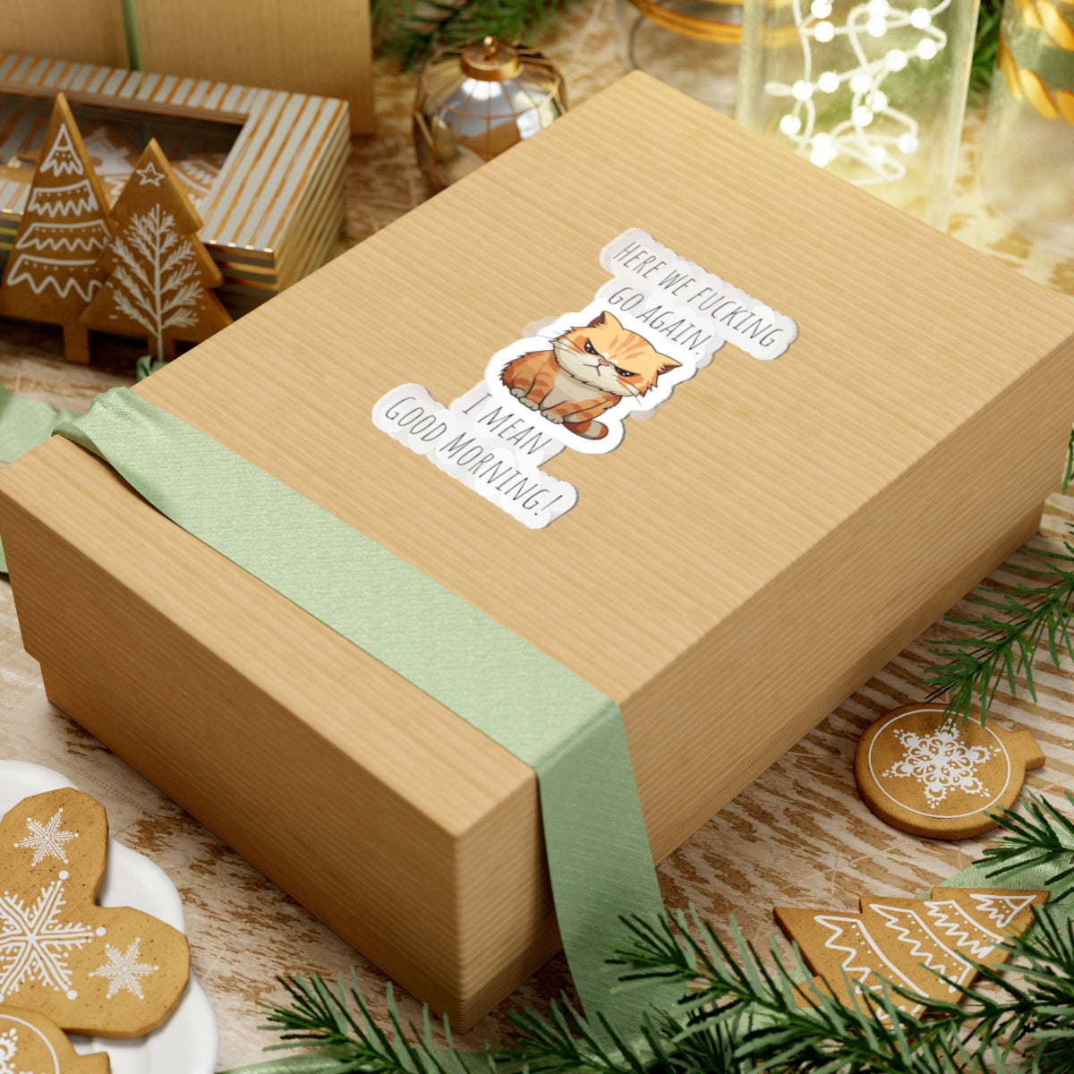 Grumpy cat Christmas sticker grumpy sticker funny coworker gift funny here we fucking go bestfriend gift KissCut Stickers Halloween stickers