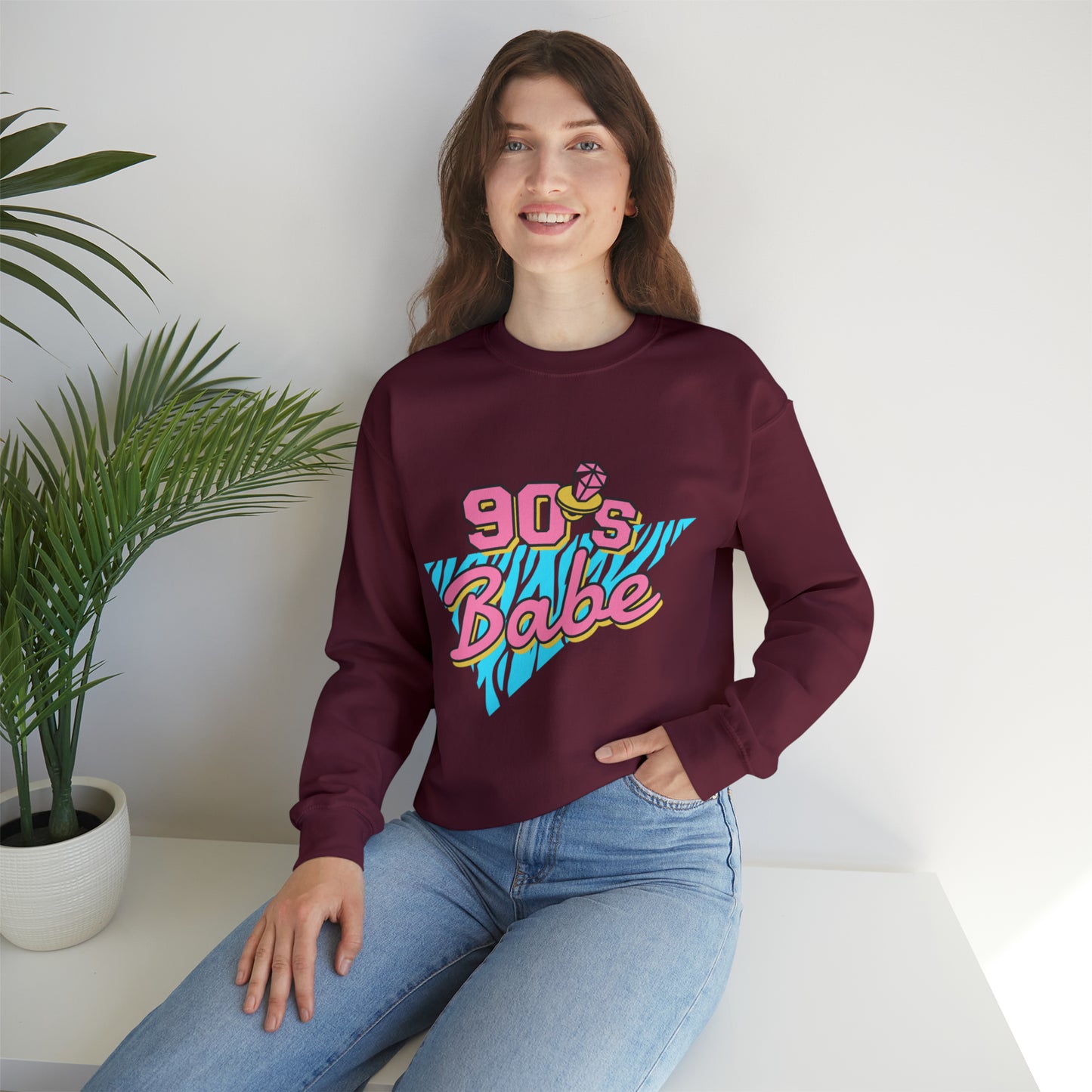 90's Babe Sweatshirt, Pink blue shirt, Unisex Heavy Blend Crewneck Sweatshirt