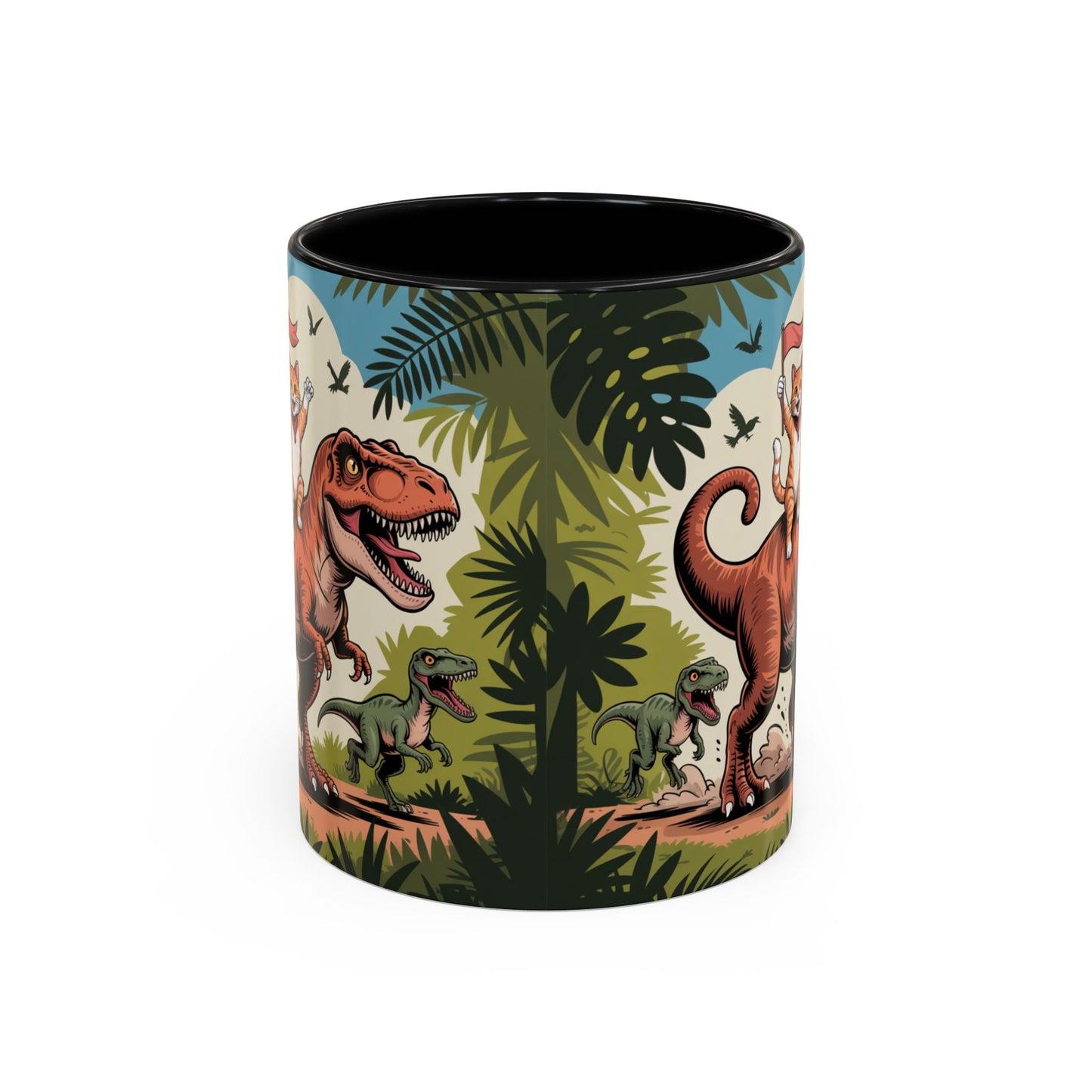 Orange cat riding a T-rex mug Funny cat lover Mug Cat Raptors the jungle mug Gift for cat dinosaur lover mug Cat lady gift Cat mom Christmas