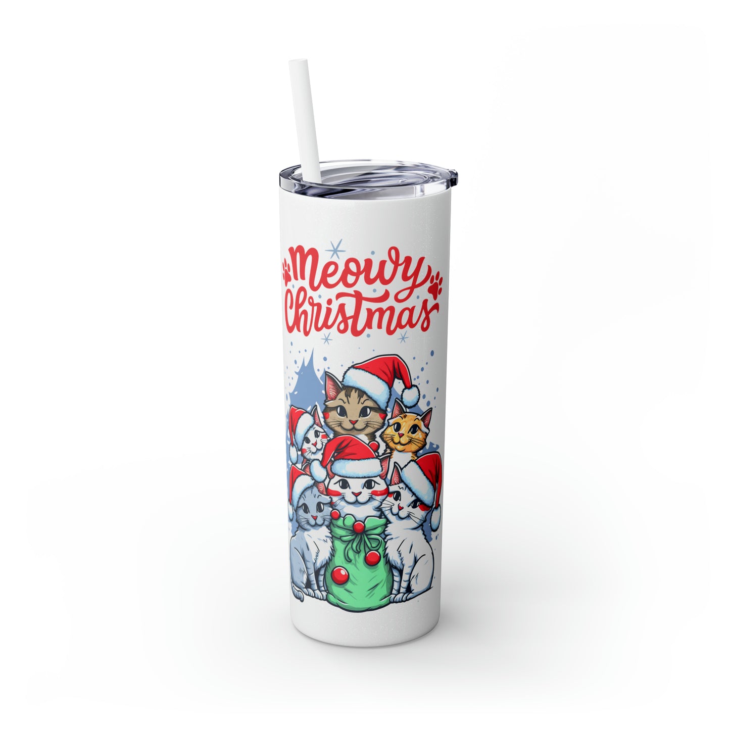 Cat lover Christmas gift Meowy Christmas tumbler Skinny Tumbler with Straw, 20oz gift for her gift for him