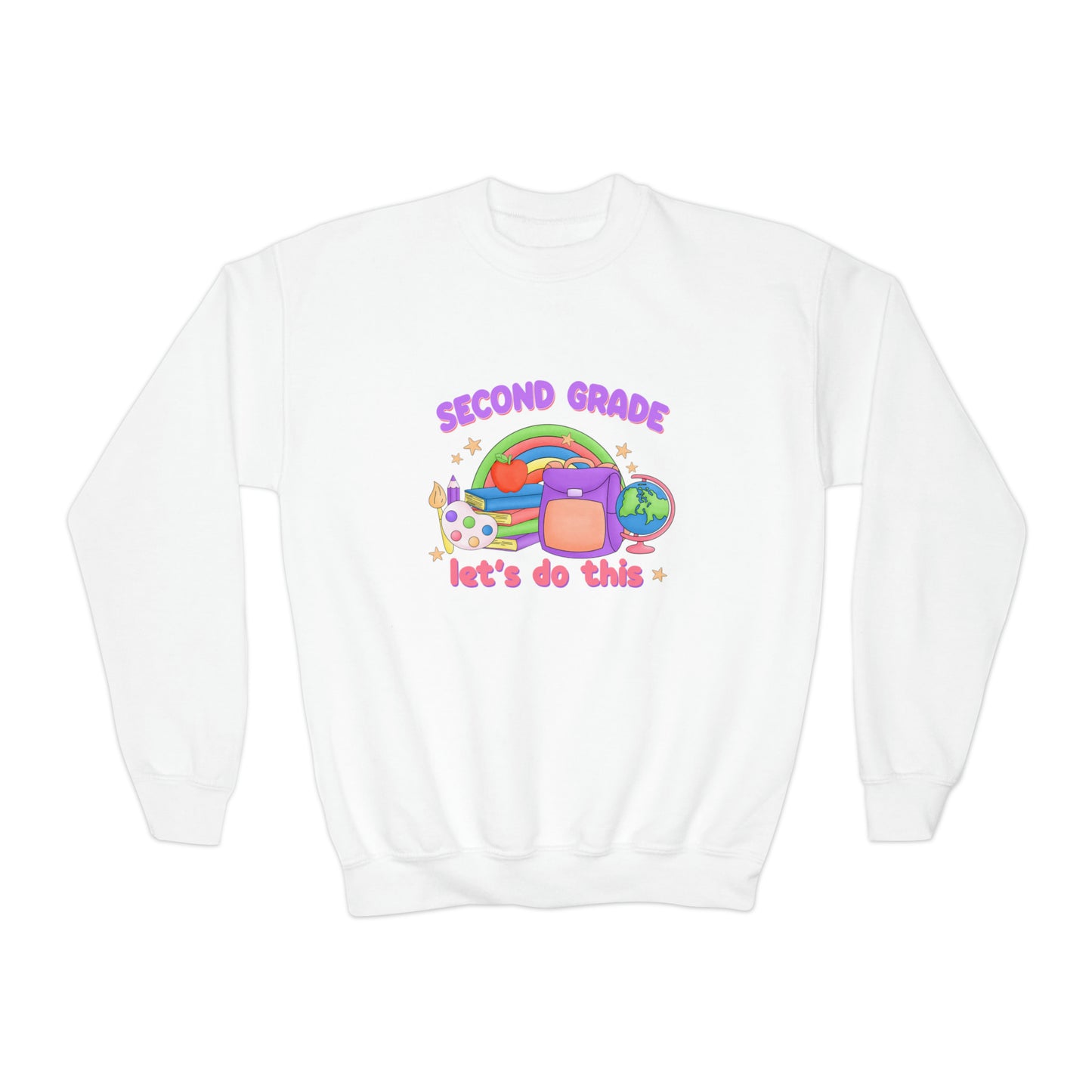First day of school sweater second grade shirt elementary school style Youth Crewneck Sweatshirt