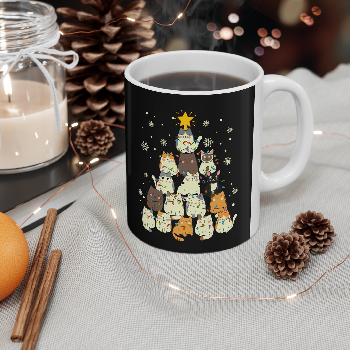 Christmas Cat tree, Cat lover gift coffee lover gift tea lover gift gift for her gift for him Ceramic Mug 11oz Best friend Christmas gift