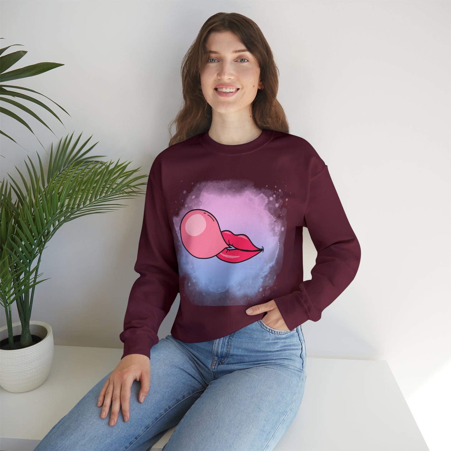 Bubble Gum kiss sweatshirt, Summer Bubblegum shirt, Birthday gift for her,Galantine travel sweatshirt,Unisex Heavy Blend Crewneck Sweatshirt