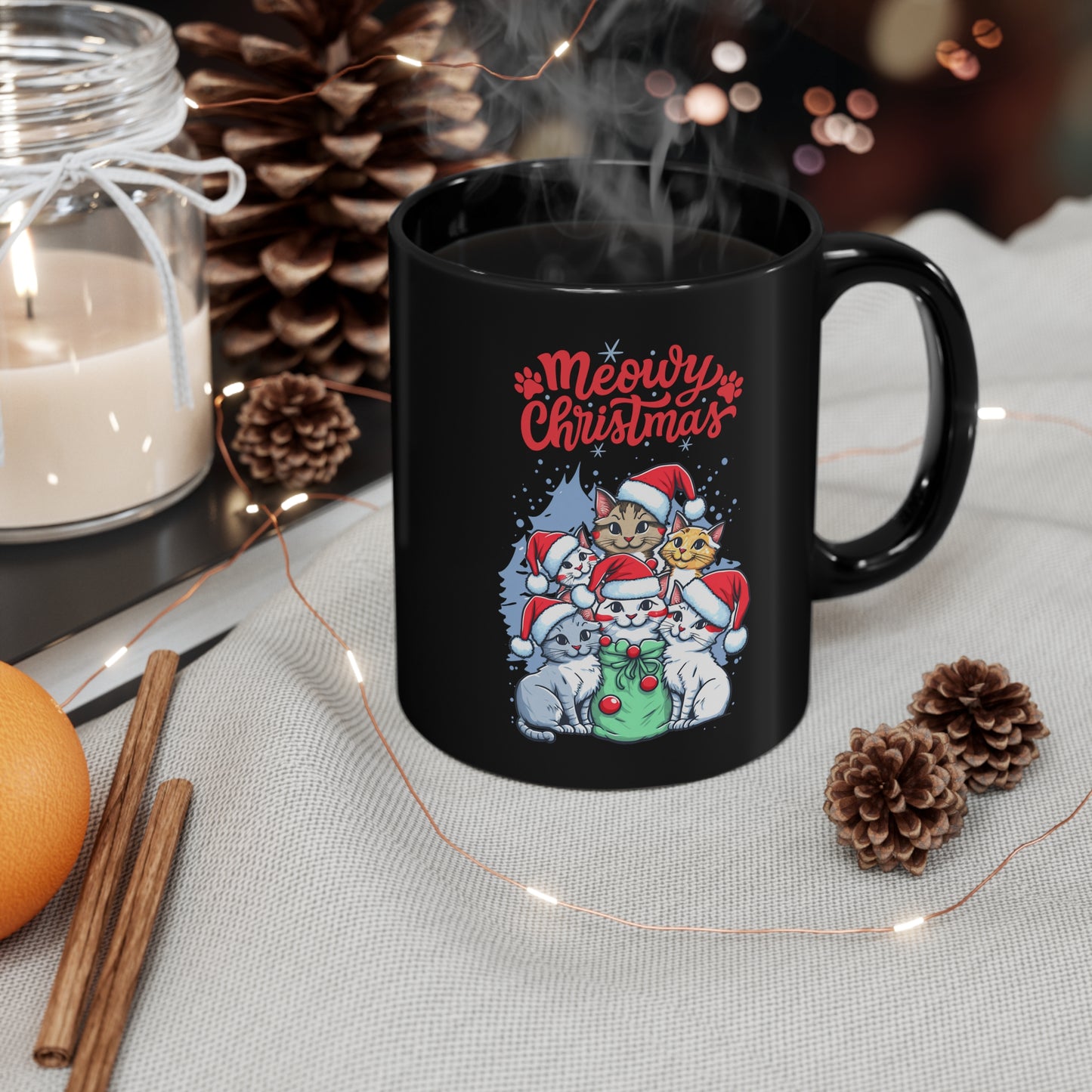 Christmas Cat tree Cat lover gift coffee lover gift tea lover gift for her gift for him Ceramic Mug Bestfriend Christmas gift 11oz Black Mug