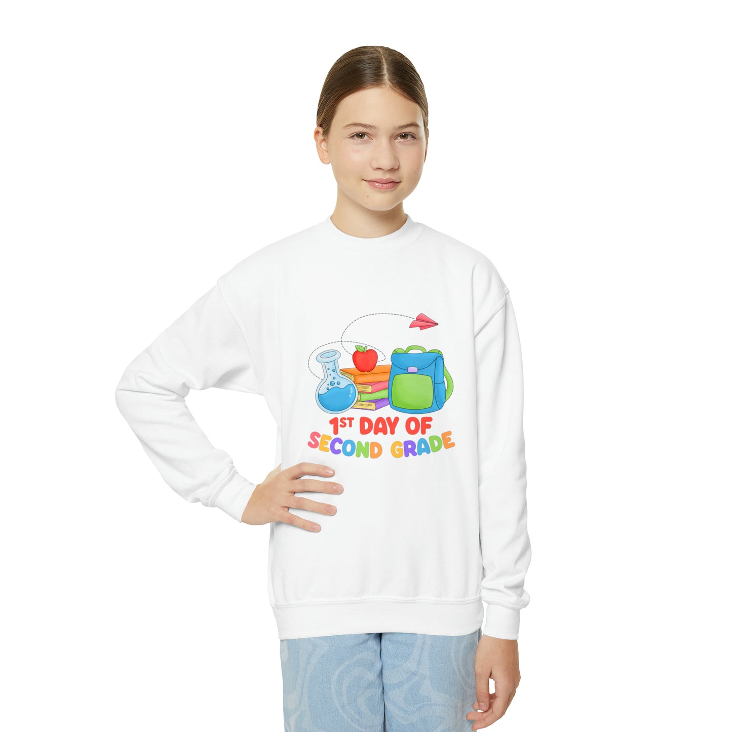 First day of school sweater second grade shirt elementary school style Youth Crewneck Sweatshirt