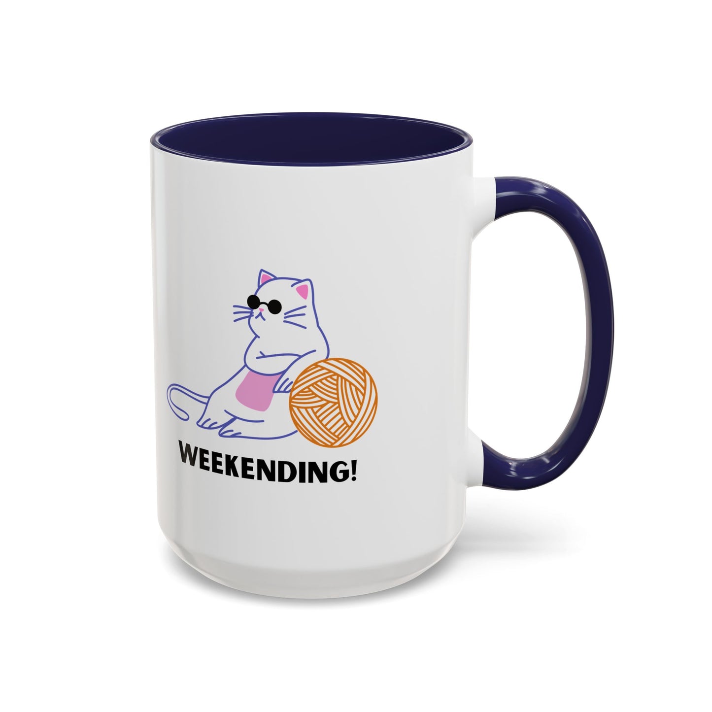 Cat Lover mug weekending vibes yarn lover Coffee Mug Funny Cat Mug Cute Kitty Cup, Cat Lady, Cat Dad, Pet Owner Gift, Cat Mug with Yarn Ball