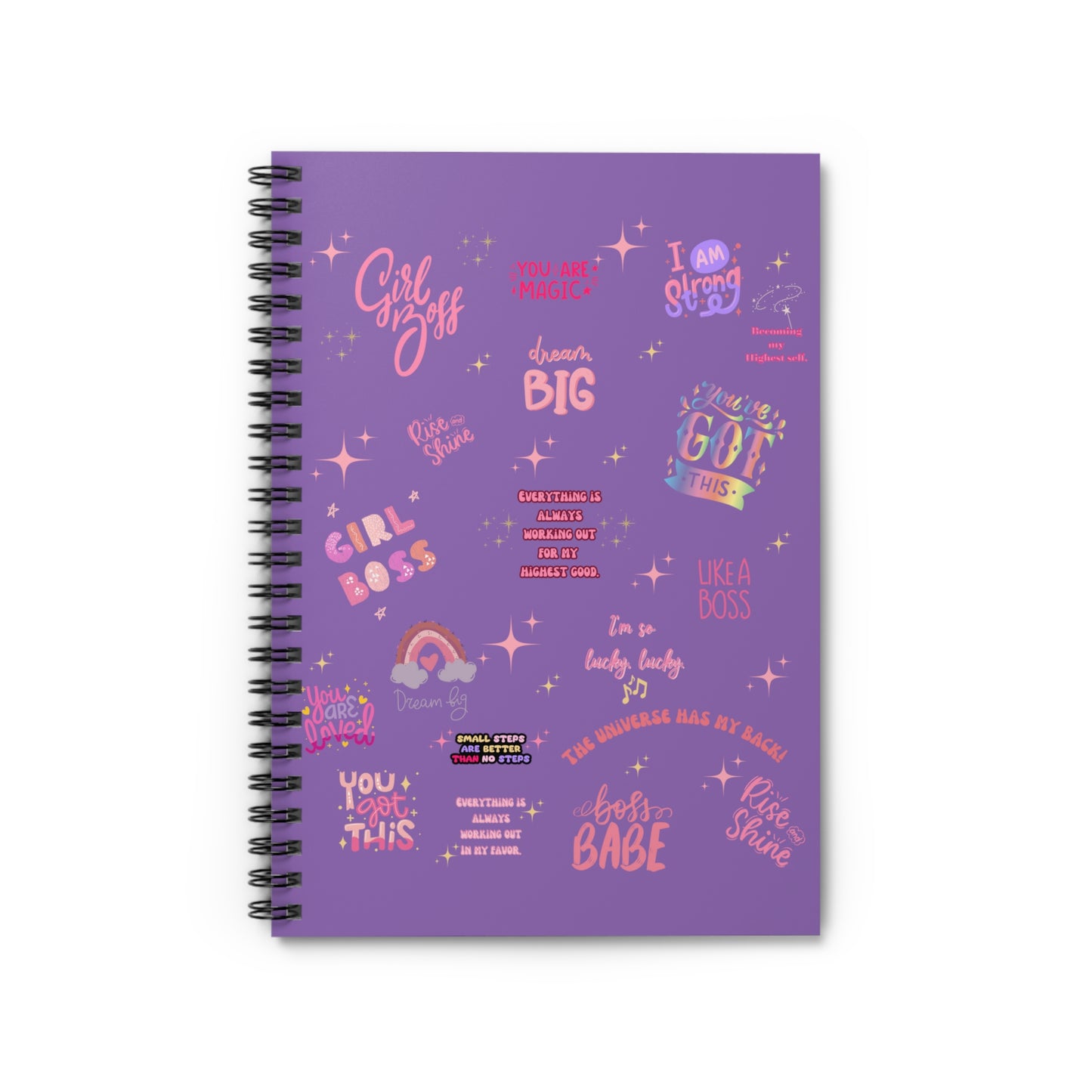 Girlboss notebook bossbabe bullet cute journal light purple Manifest Journal Magical Moon Notebook Bullet journal Spiral Notebook Ruled Line