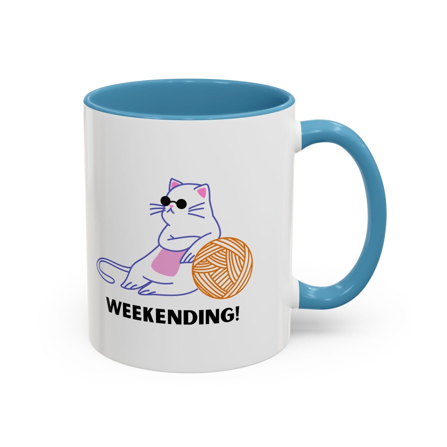 Cat Lover mug weekending vibes yarn lover Coffee Mug Funny Cat Mug Cute Kitty Cup, Cat Lady, Cat Dad, Pet Owner Gift, Cat Mug with Yarn Ball