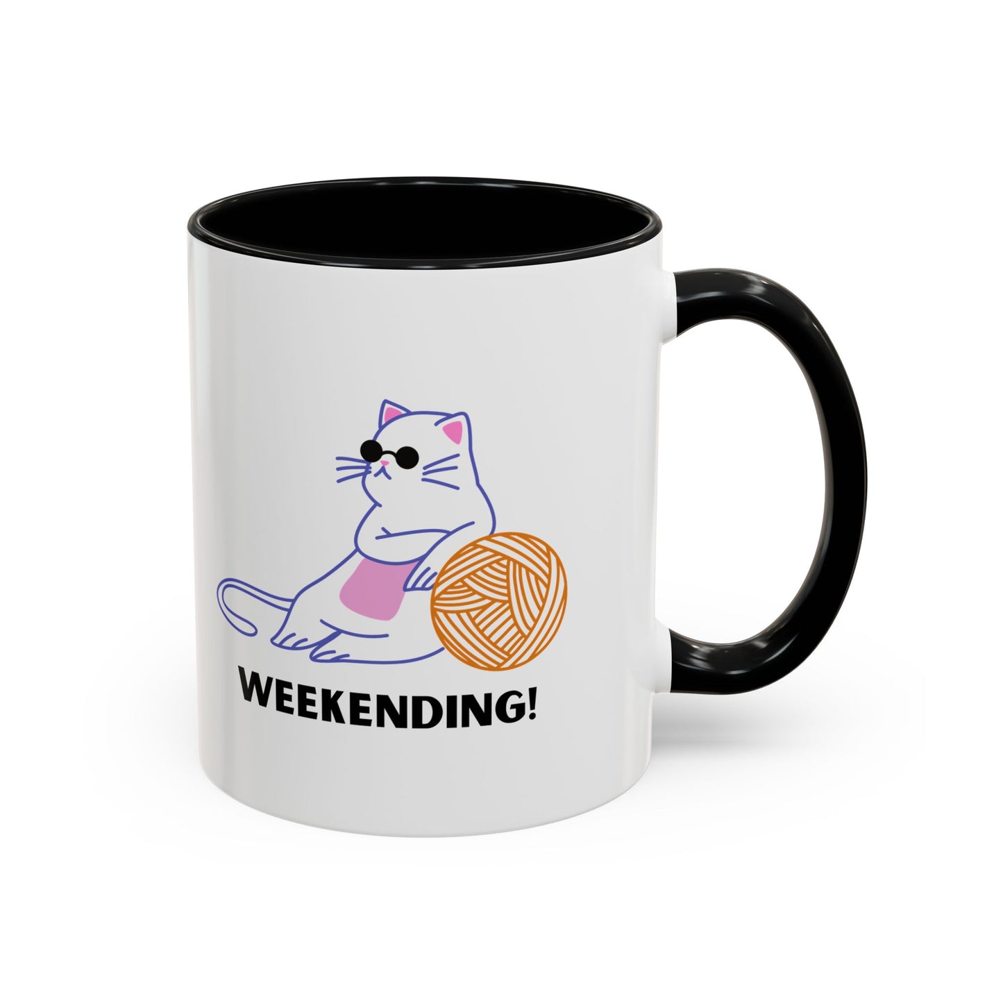 Cat Lover mug weekending vibes yarn lover Coffee Mug Funny Cat Mug Cute Kitty Cup, Cat Lady, Cat Dad, Pet Owner Gift, Cat Mug with Yarn Ball