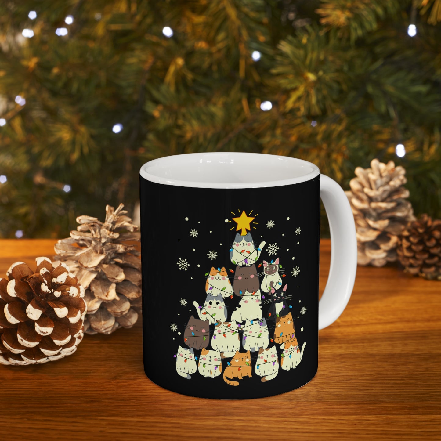 Christmas Cat tree, Cat lover gift coffee lover gift tea lover gift gift for her gift for him Ceramic Mug 11oz Best friend Christmas gift