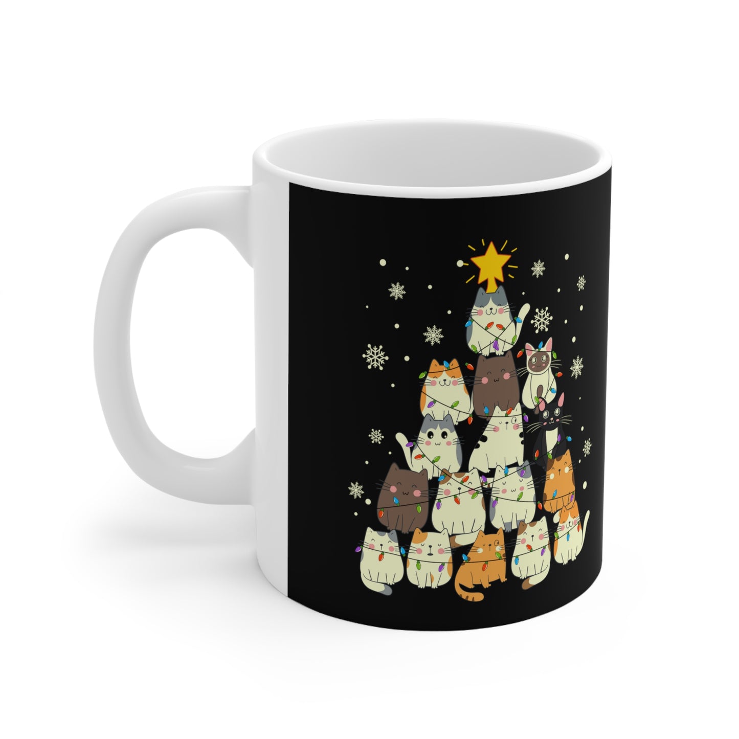 Christmas Cat tree, Cat lover gift coffee lover gift tea lover gift gift for her gift for him Ceramic Mug 11oz Best friend Christmas gift