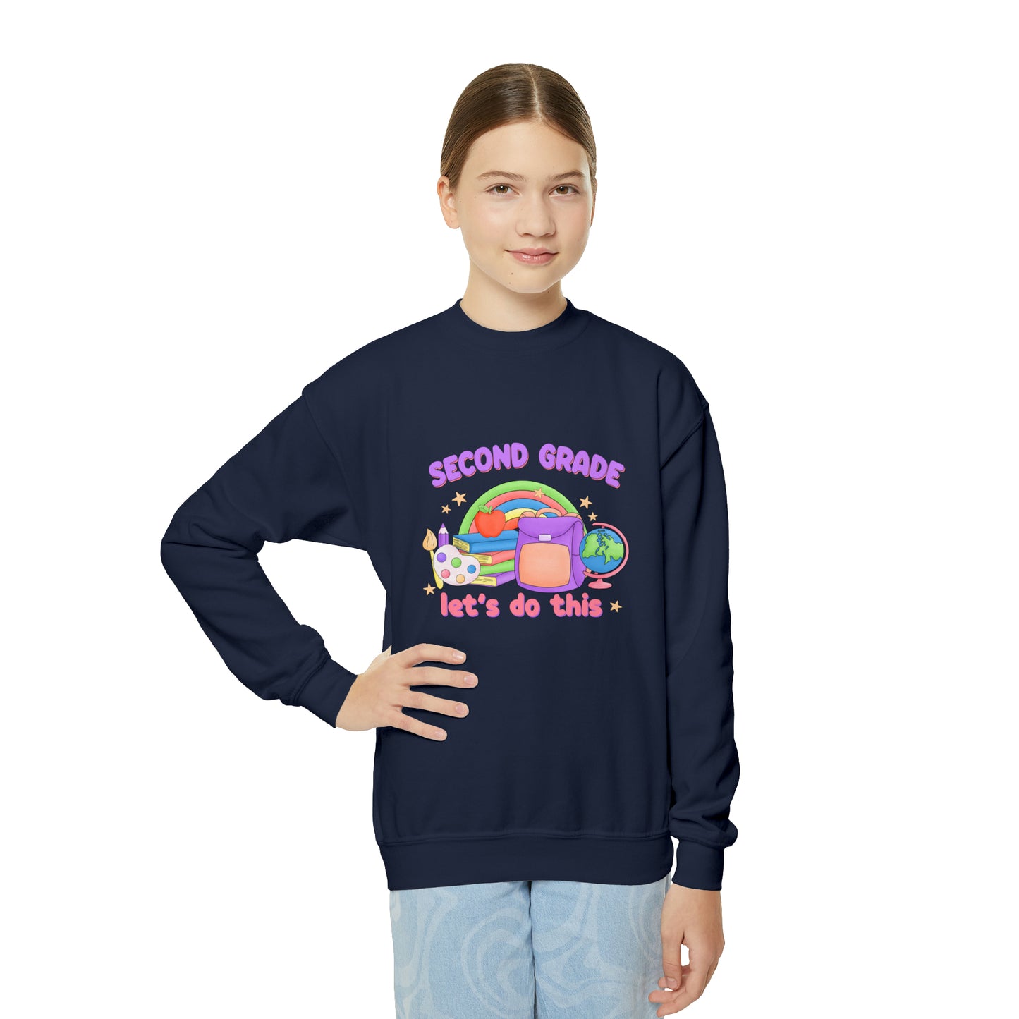 First day of school sweater second grade shirt elementary school style Youth Crewneck Sweatshirt