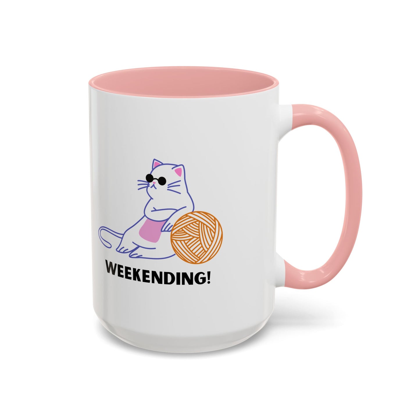 Cat Lover mug weekending vibes yarn lover Coffee Mug Funny Cat Mug Cute Kitty Cup, Cat Lady, Cat Dad, Pet Owner Gift, Cat Mug with Yarn Ball