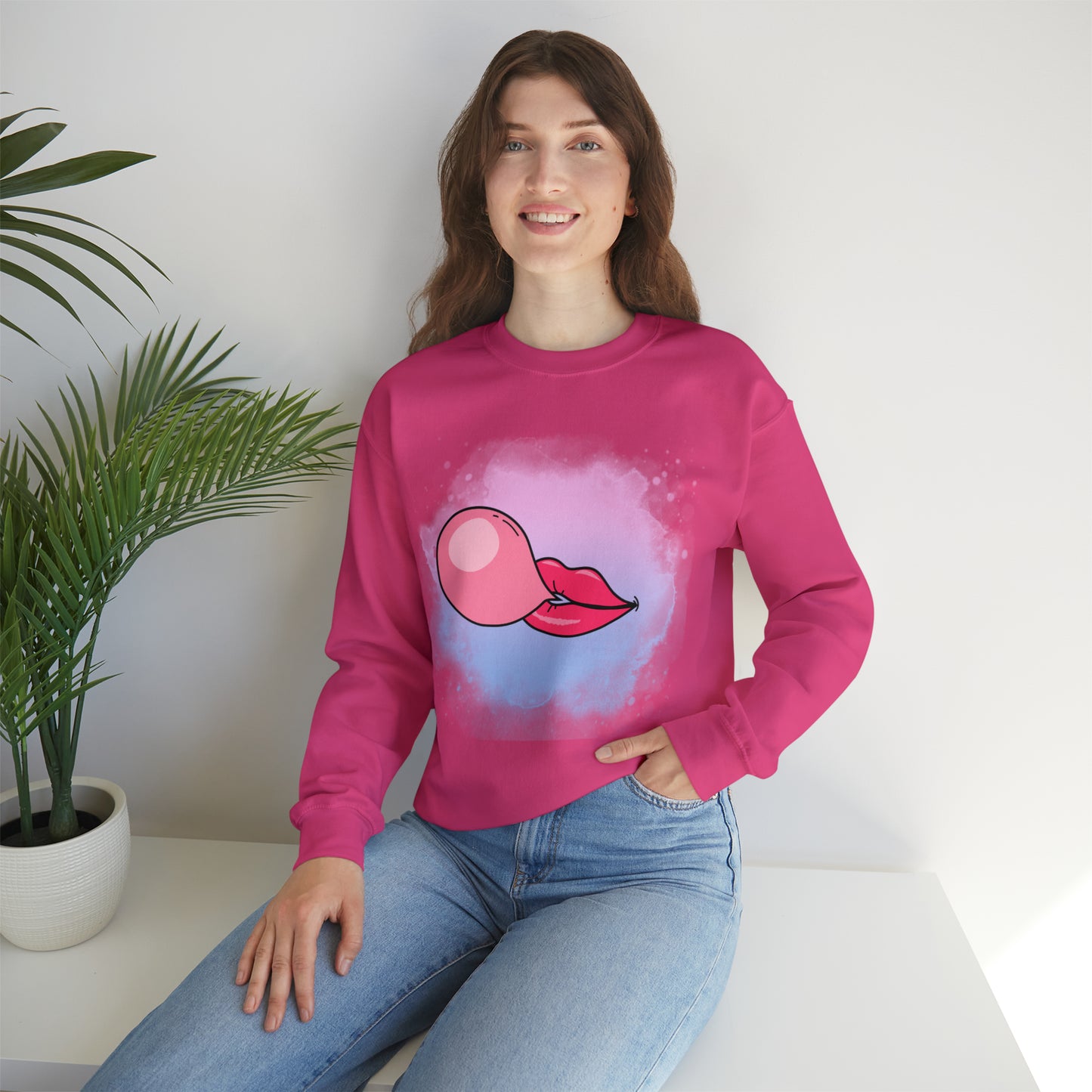 Bubble Gum kiss sweatshirt, Summer Bubblegum shirt, Birthday gift for her,Galantine travel sweatshirt,Unisex Heavy Blend Crewneck Sweatshirt
