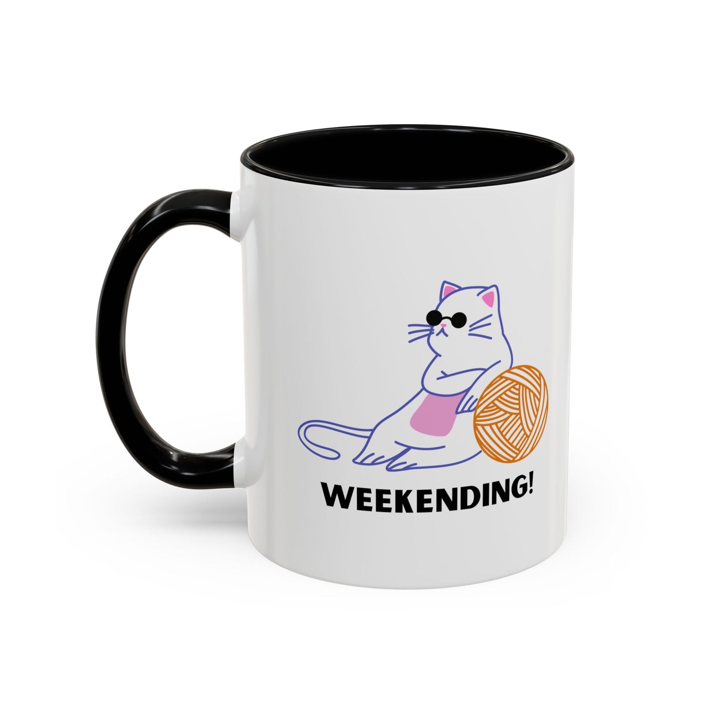 Cat Lover mug weekending vibes yarn lover Coffee Mug Funny Cat Mug Cute Kitty Cup, Cat Lady, Cat Dad, Pet Owner Gift, Cat Mug with Yarn Ball
