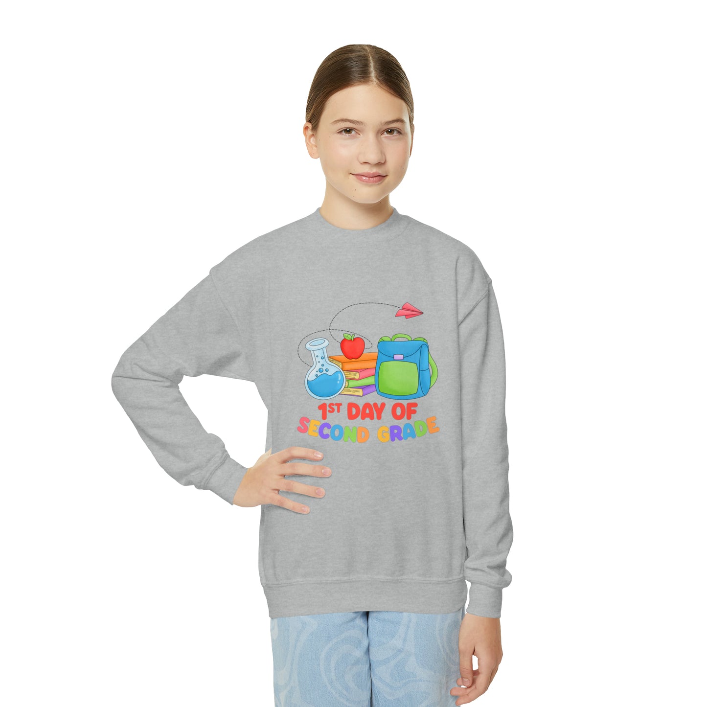 First day of school sweater second grade shirt elementary school style Youth Crewneck Sweatshirt