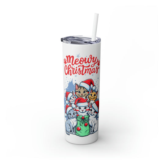 Cat lover Christmas gift Meowy Christmas tumbler Skinny Tumbler with Straw, 20oz gift for her gift for him
