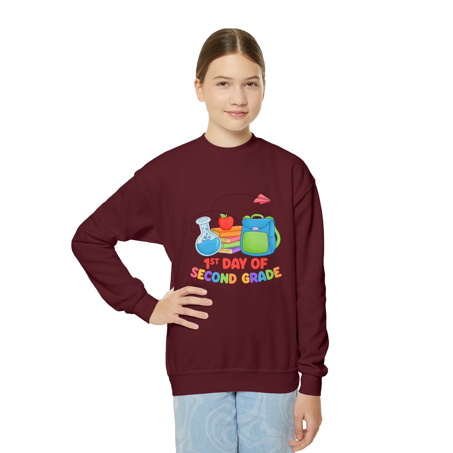 First day of school sweater second grade shirt elementary school style Youth Crewneck Sweatshirt