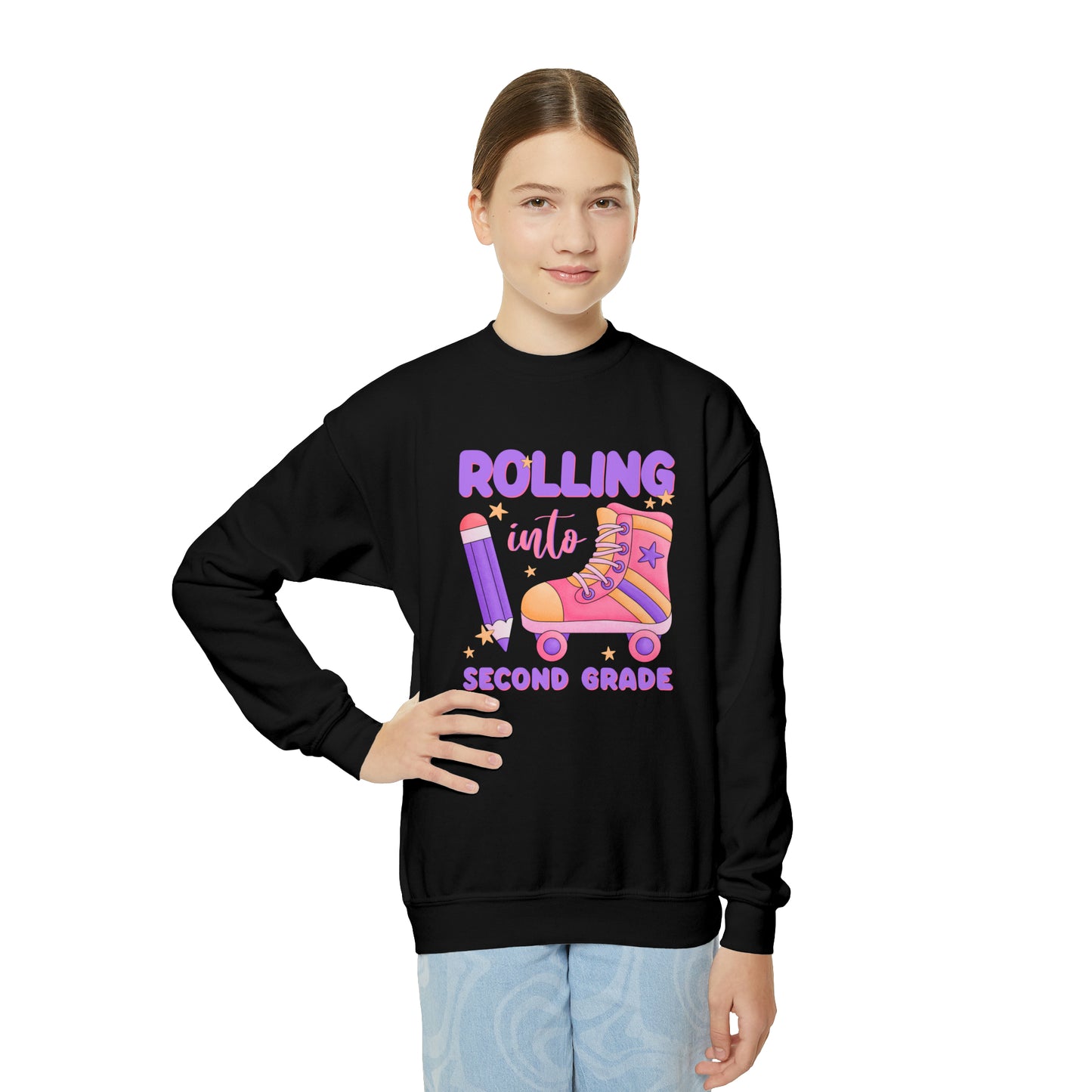 First day of school sweater second grade shirt elementary school style Youth Crewneck Sweatshirt