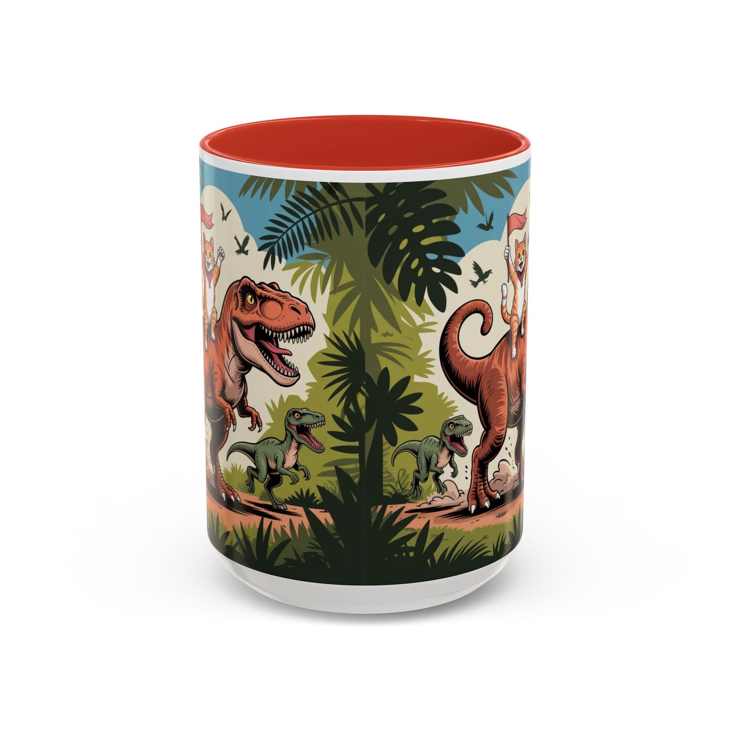 Orange cat riding a T-rex mug Funny cat lover Mug Cat Raptors the jungle mug Gift for cat dinosaur lover mug Cat lady gift Cat mom Christmas