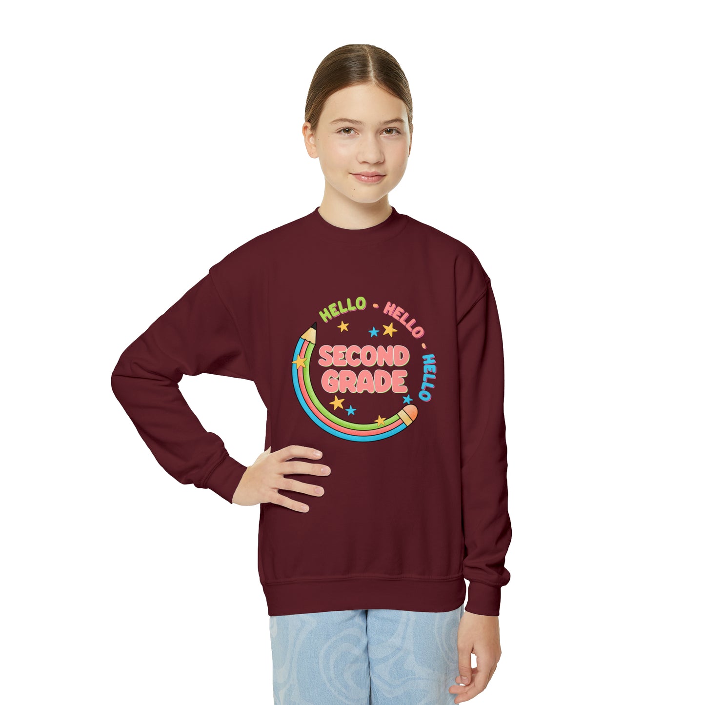First day of school sweater second grade shirt elementary school style Youth Crewneck Sweatshirt