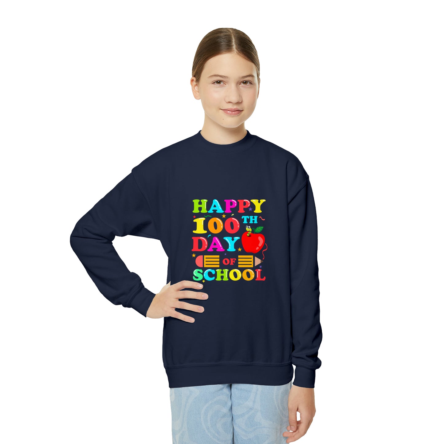 100 days of school sweater kid Christmas gift sweater youth sweatshirt  Christmas Youth Crewneck Sweatshirt