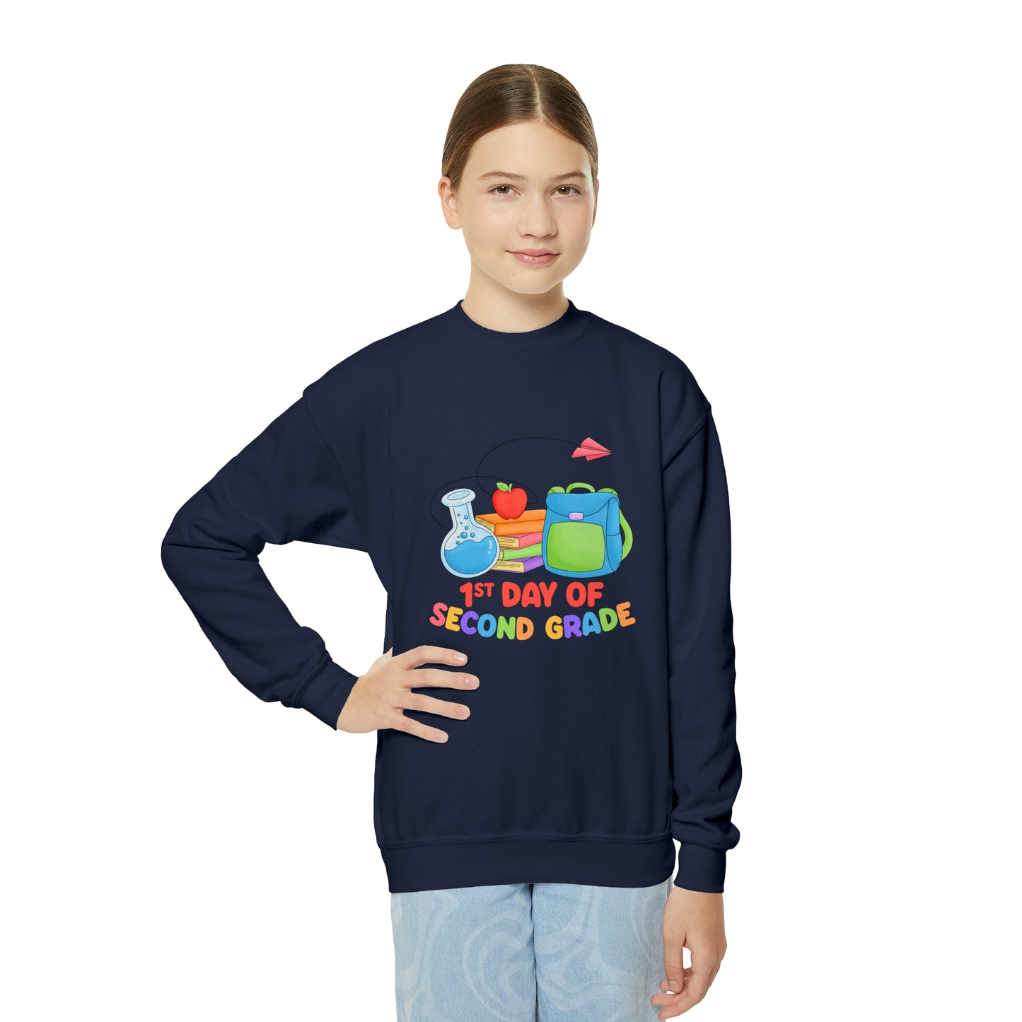 First day of school sweater second grade shirt elementary school style Youth Crewneck Sweatshirt