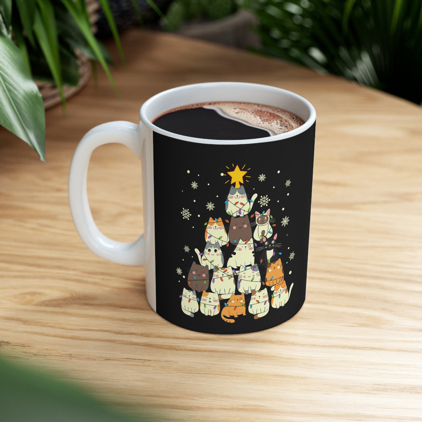 Christmas Cat tree, Cat lover gift coffee lover gift tea lover gift gift for her gift for him Ceramic Mug 11oz Best friend Christmas gift