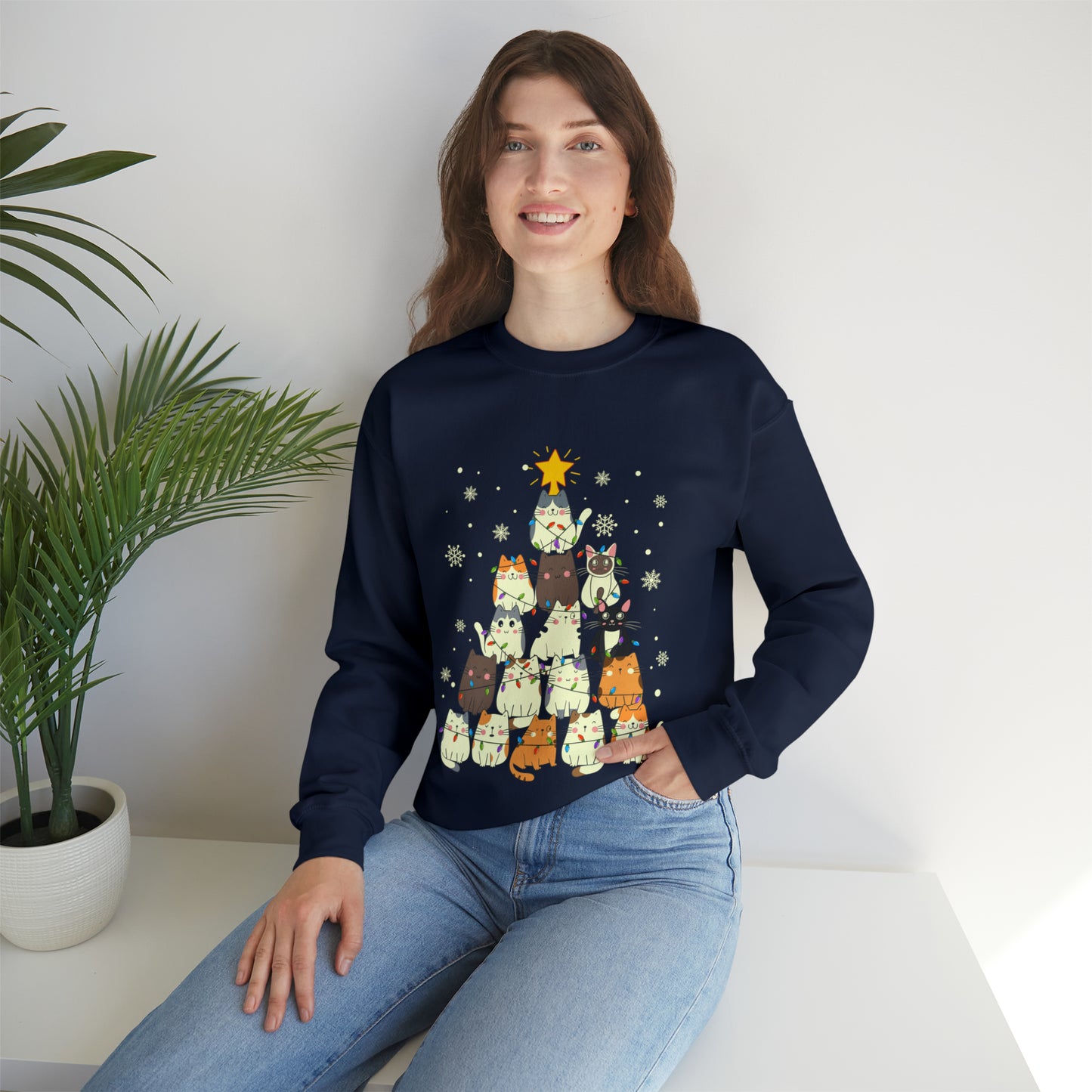 Cat Christmas sweater Kitty Christmas tree sweatshirt Family Cat lover gift for gift for him Merry Bright Christmas sweatshirt Christmas