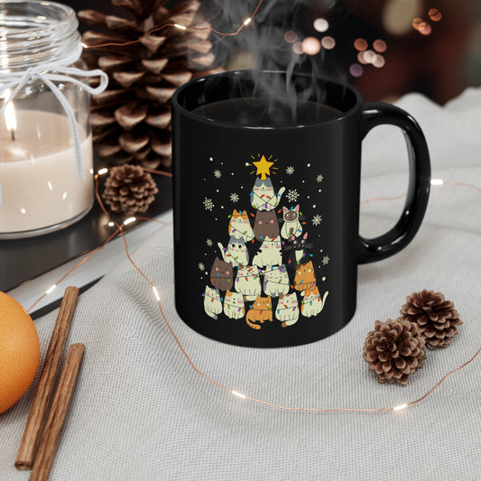 Christmas Cat tree Cat lover gift coffee lover gift tea lover gift for her gift for him Ceramic Mug Bestfriend Christmas gift 11oz Black Mug