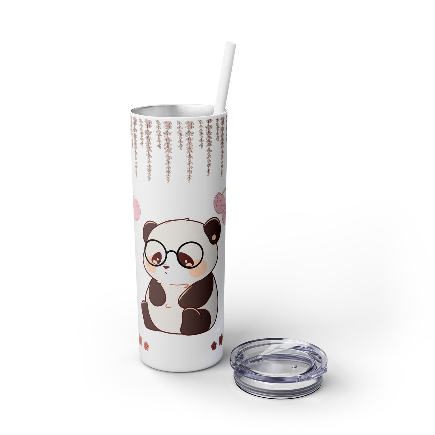 Cute panda Animal Skinny Tumbler with Straw Kawaii bottle 20oz - Perfect for Kids, Pets Lovers, Birthday Gift, Travel, Summer Fun