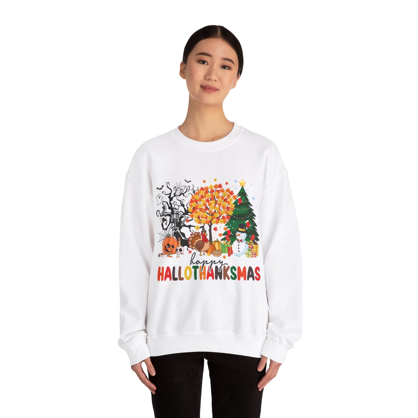 Happy Hallothanksmas Sweatshirt Halloween Gift For Women Christmas Sweatshirt Cute Halloween Sweater Colorful Halloween Sweatshirt christmas