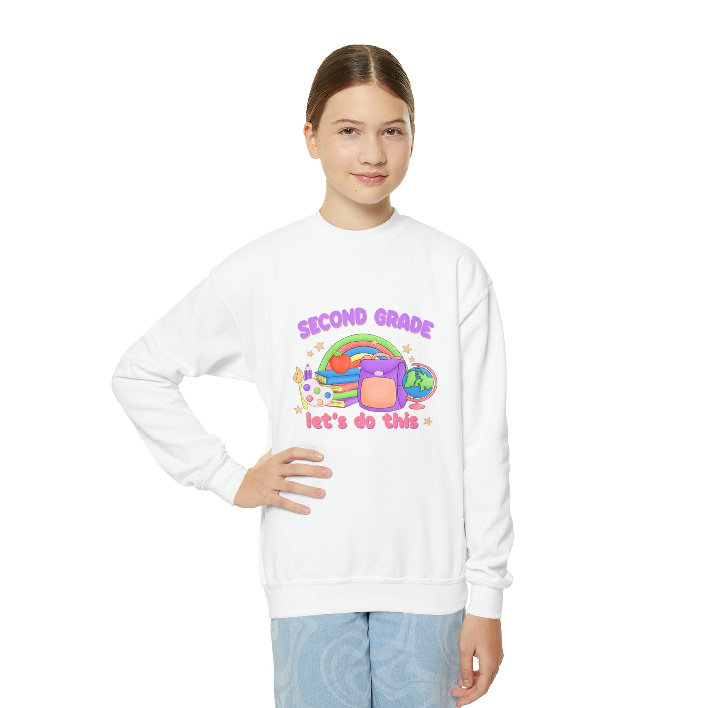 First day of school sweater second grade shirt elementary school style Youth Crewneck Sweatshirt