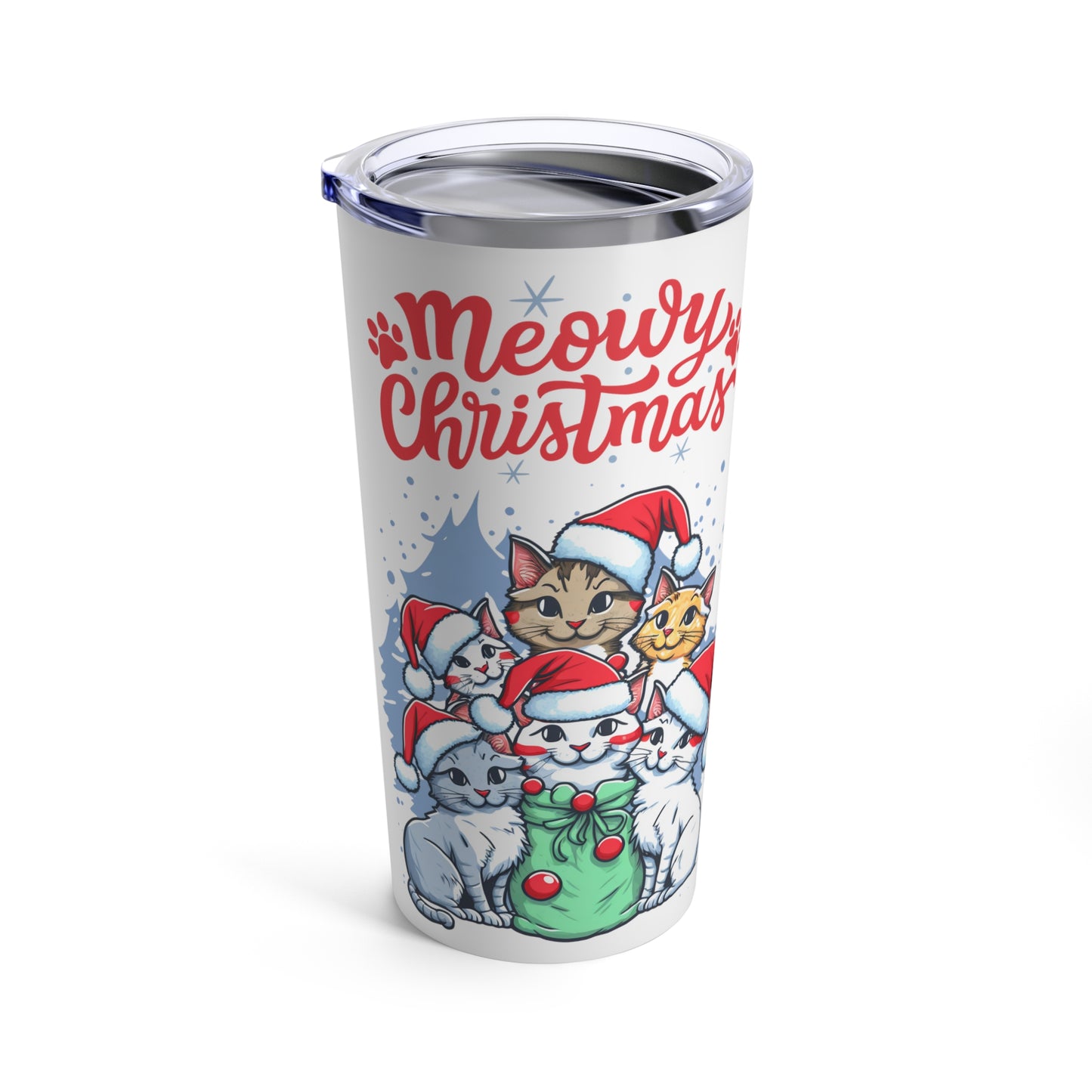 Cat lover Christmas gift Meowy Christmas tumbler Skinny Tumbler with Straw, 20oz gift for her gift for him Tumbler 20oz