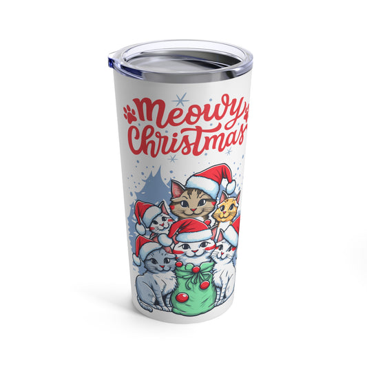 Cat lover Christmas gift Meowy Christmas tumbler Skinny Tumbler with Straw, 20oz gift for her gift for him Tumbler 20oz