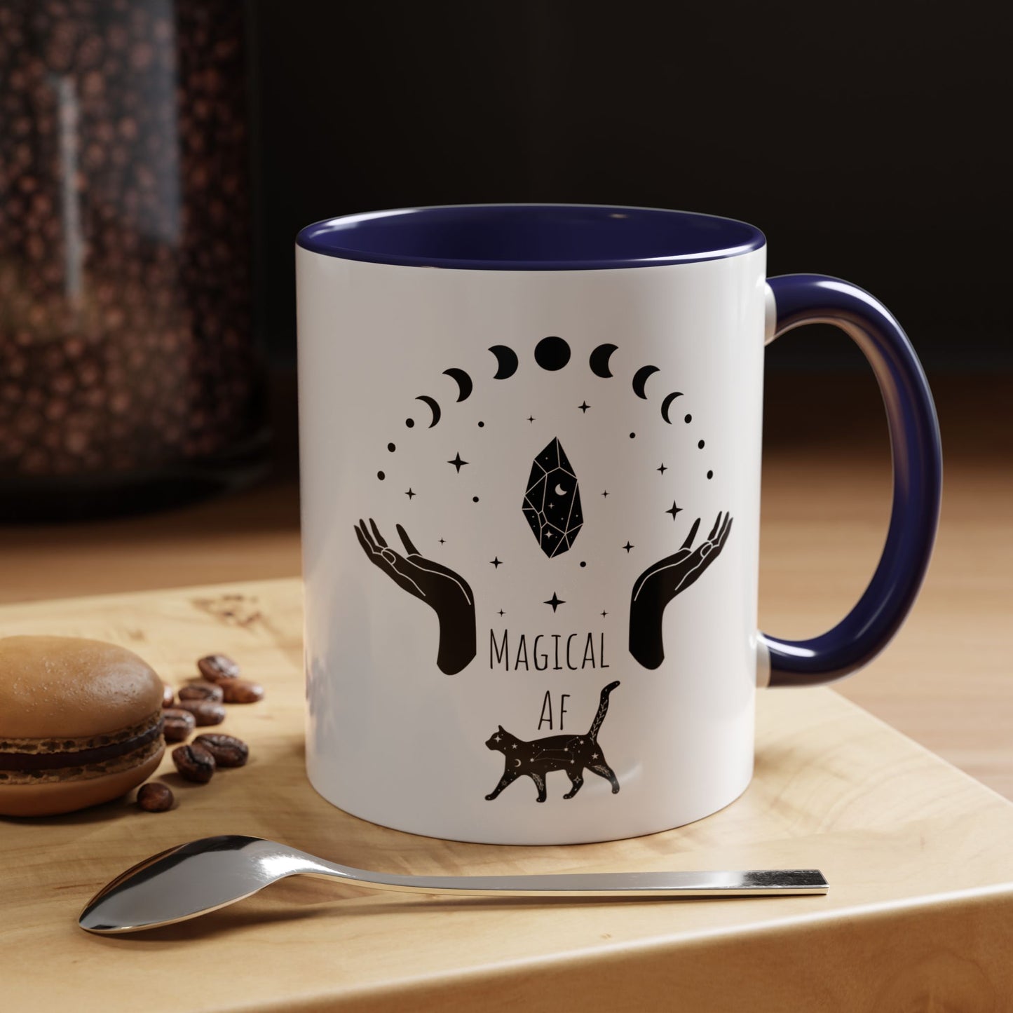 Magical Witchy Mug Moon Phases Black Cat Accent Coffee Cup (11, 15oz) Pagan Wiccan Kitchen Decor Halloween Gift Christmas gift for her,