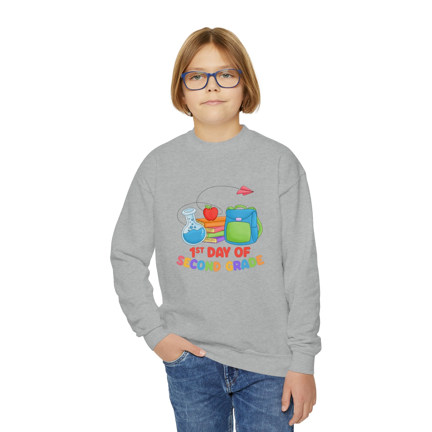 First day of school sweater second grade shirt elementary school style Youth Crewneck Sweatshirt