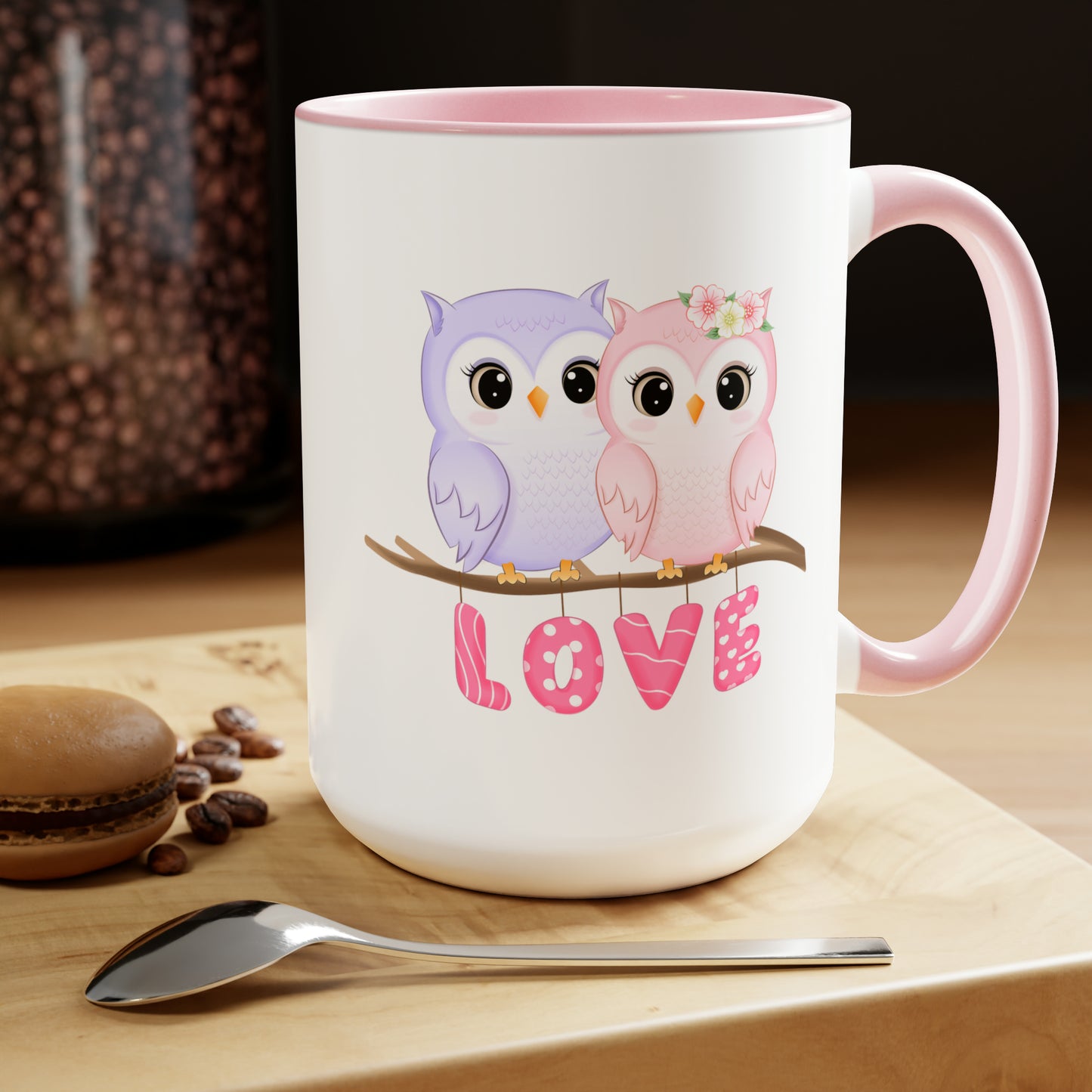 Owl Valentine's Day mug sister gift Coffee Mug pregnancy reveal gift heart mug gift for her Mug wife Coffee tea 15oz