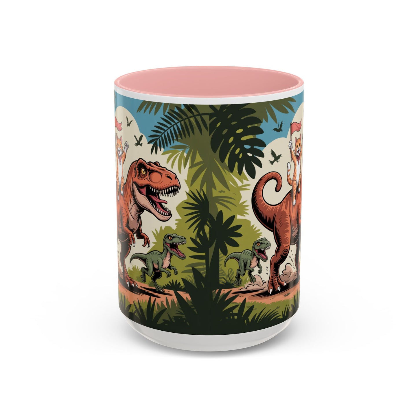 Orange cat riding a T-rex mug Funny cat lover Mug Cat Raptors the jungle mug Gift for cat dinosaur lover mug Cat lady gift Cat mom Christmas