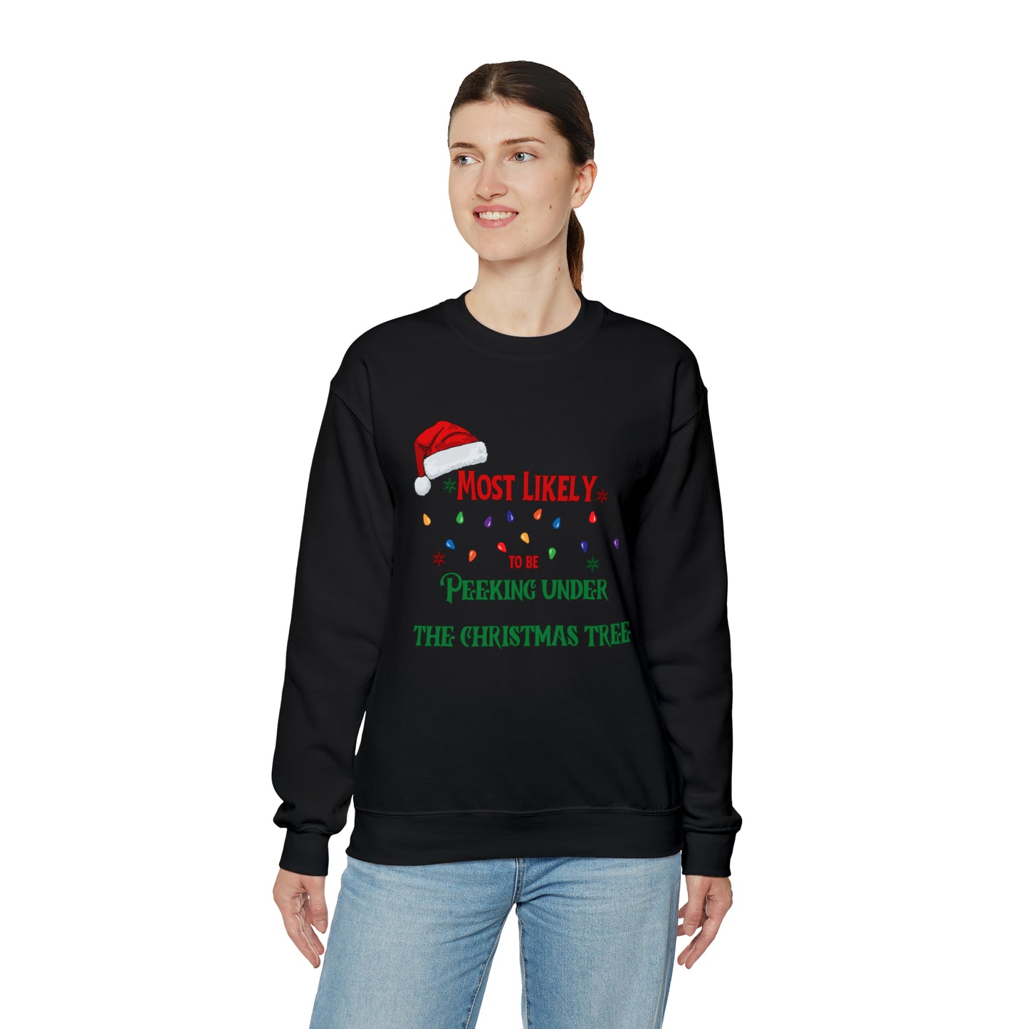 Matching Family Christmas Shirts Most likely to peek under the Christmas tree Santa claus Hat family tshirts Family Christmas Shirt, Matching Xmas Tees Custom Christmas T shirt photos