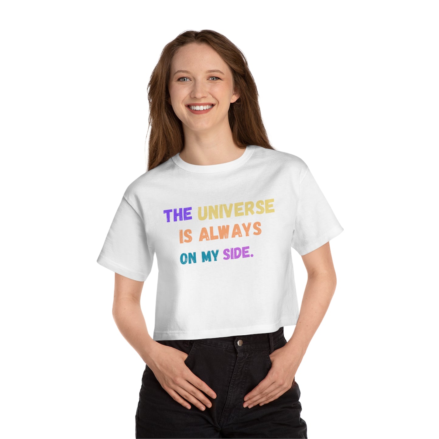 Spiritual crop top, yoga shirt, The universe is always on my side shirt, Champion Women's Heritage Cropped T-Shirt