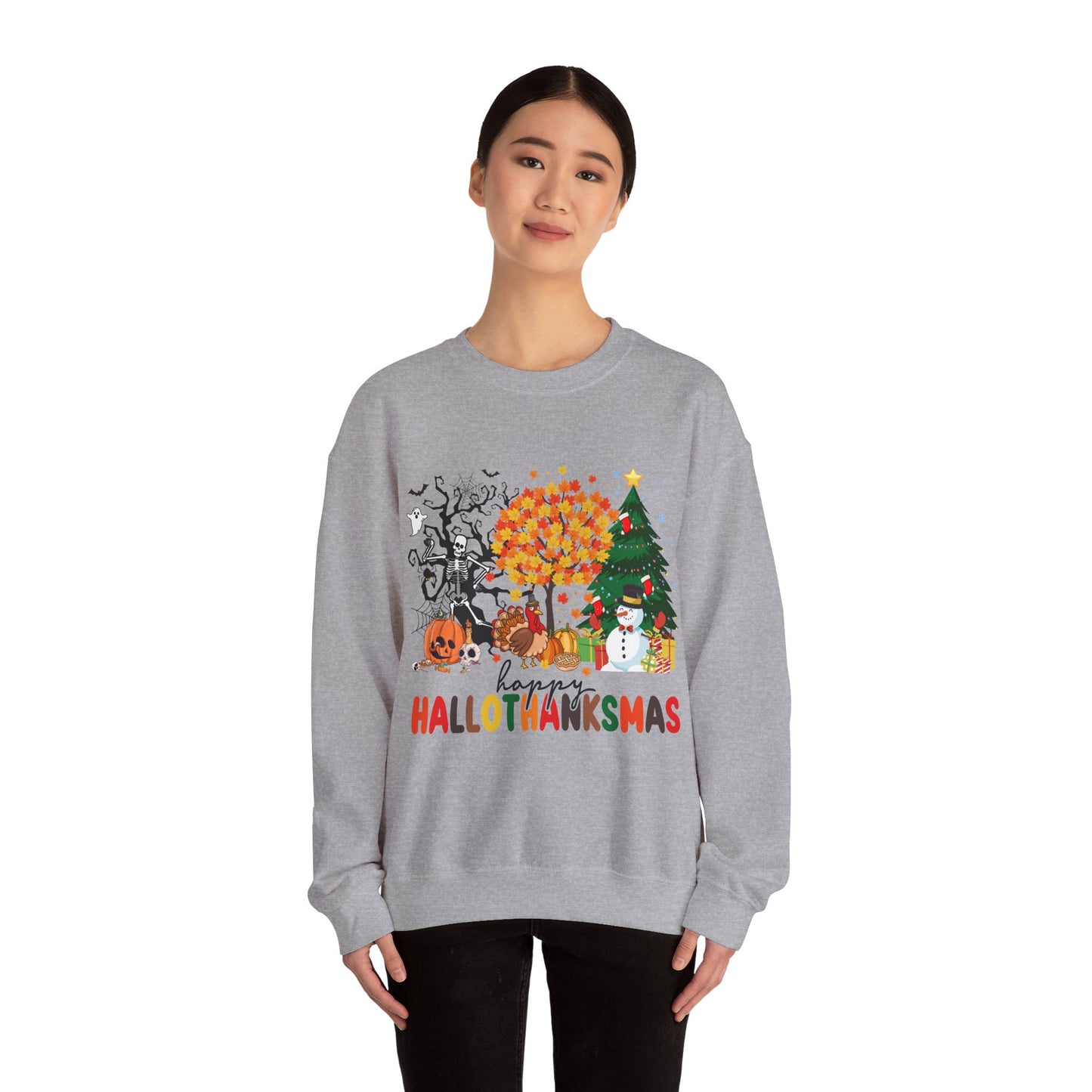 Happy Hallothanksmas Sweatshirt Halloween Gift For Women Christmas Sweatshirt Cute Halloween Sweater Colorful Halloween Sweatshirt christmas