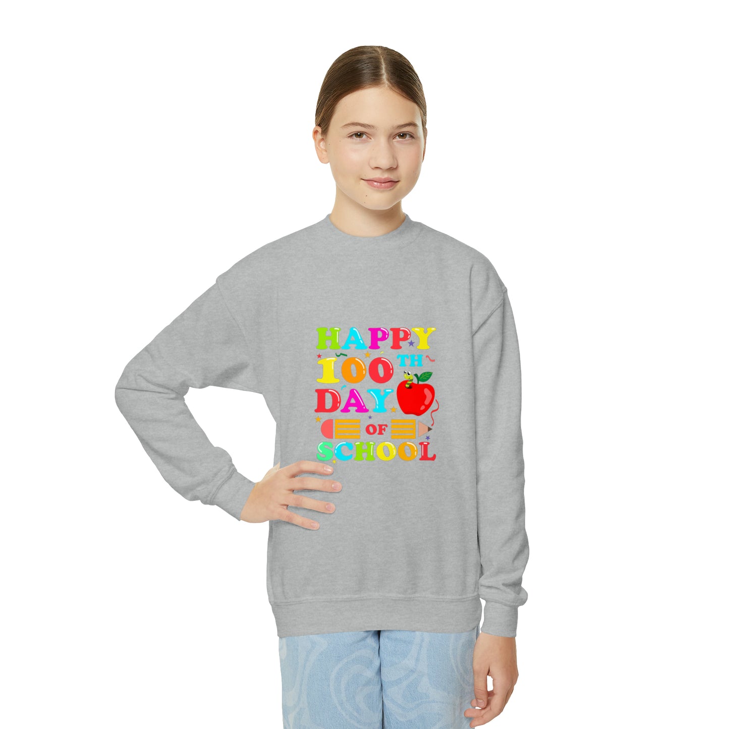 100 days of school sweater kid Christmas gift sweater youth sweatshirt  Christmas Youth Crewneck Sweatshirt