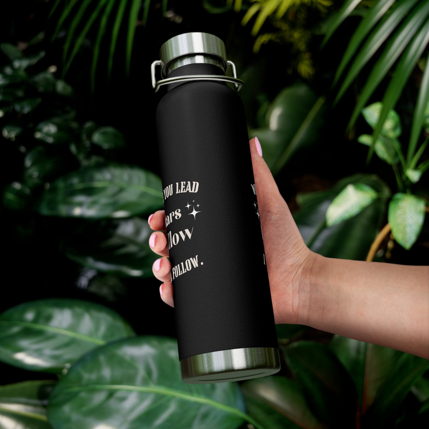 Where you lead i will follow stars hollo bottle Inspirational Travel Mug - Copper Vacuum Insulated Bottle, 22oz - Perfect for Coffee Lovers, Gifts for Friends, Travel Companion, Outdoor