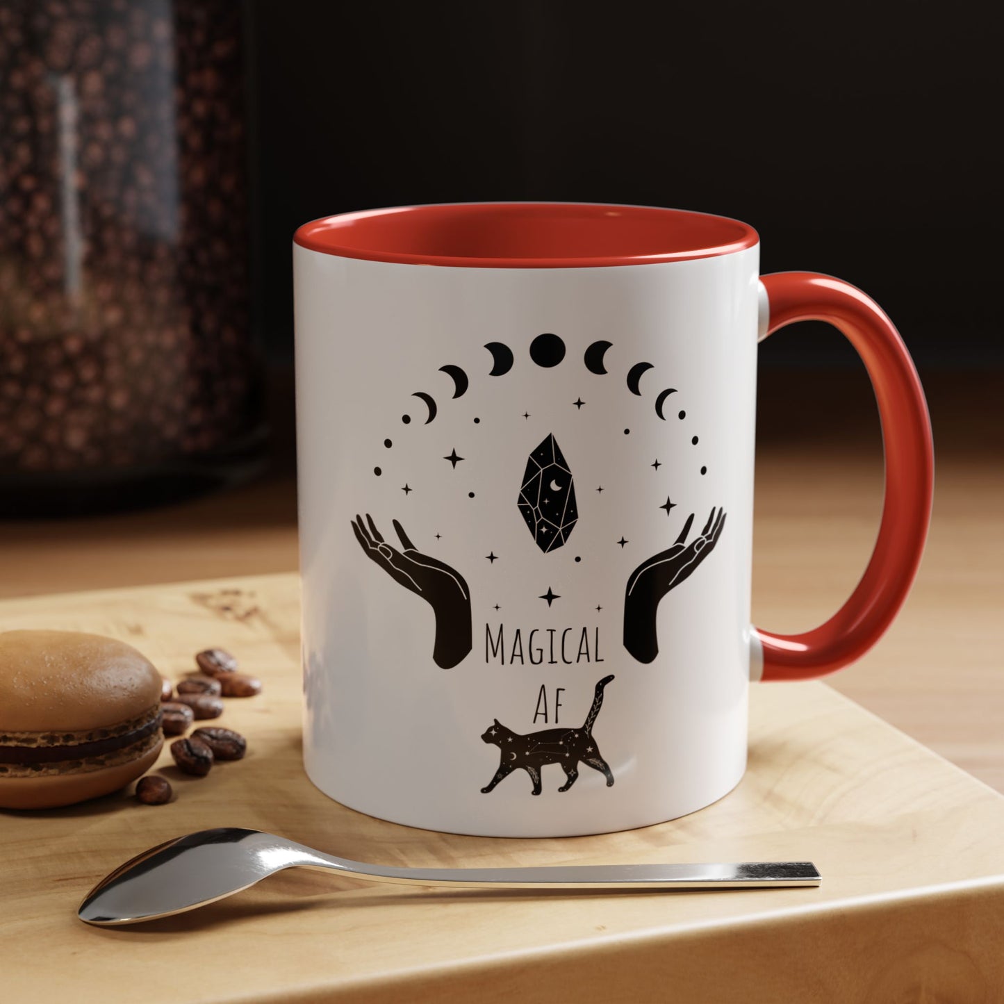 Magical Witchy Mug Moon Phases Black Cat Accent Coffee Cup (11, 15oz) Pagan Wiccan Kitchen Decor Halloween Gift Christmas gift for her,