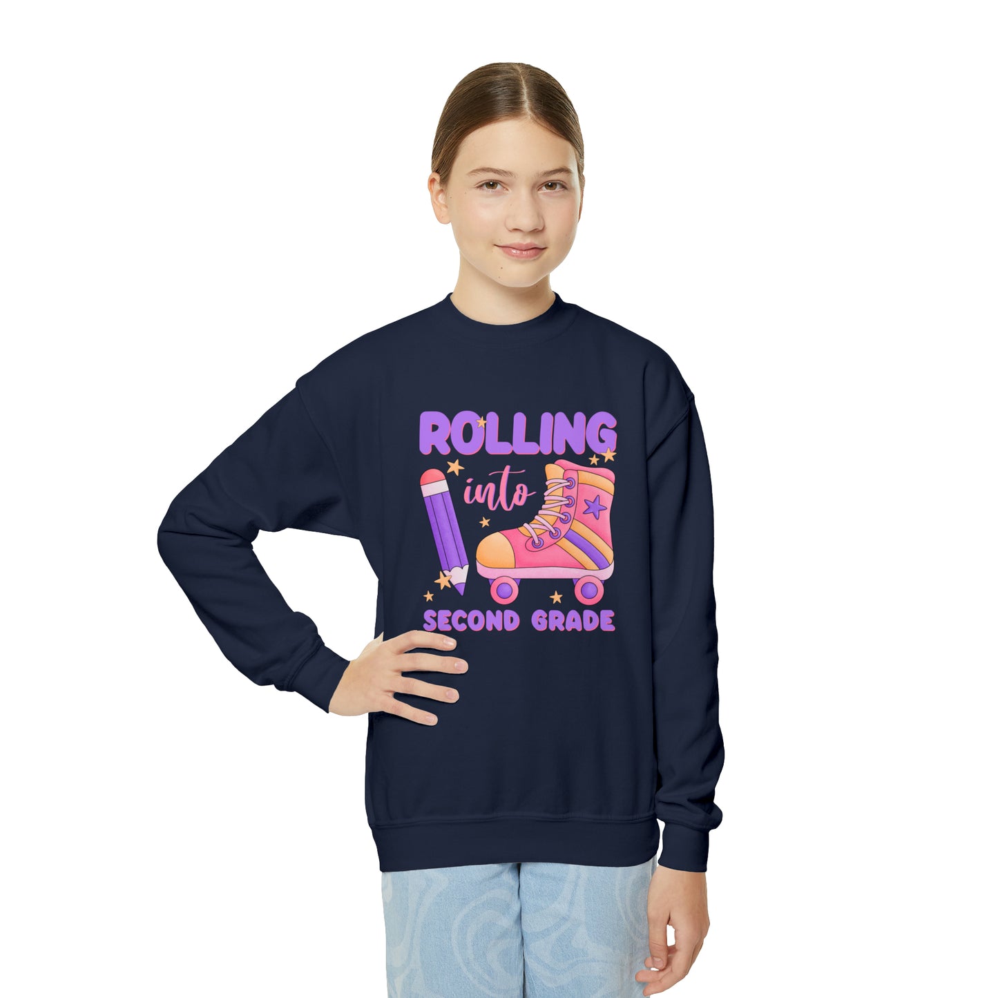 First day of school sweater second grade shirt elementary school style Youth Crewneck Sweatshirt