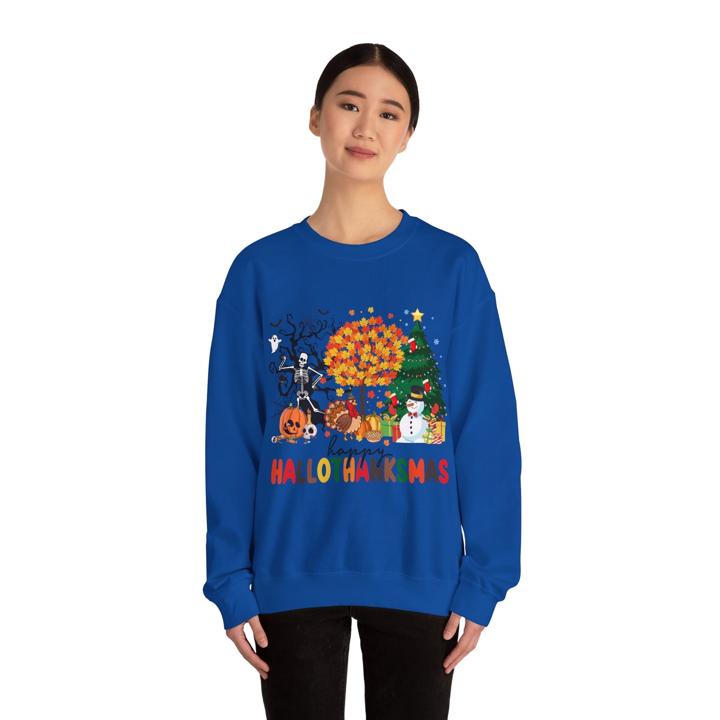 Happy Hallothanksmas Sweatshirt Halloween Gift For Women Christmas Sweatshirt Cute Halloween Sweater Colorful Halloween Sweatshirt christmas