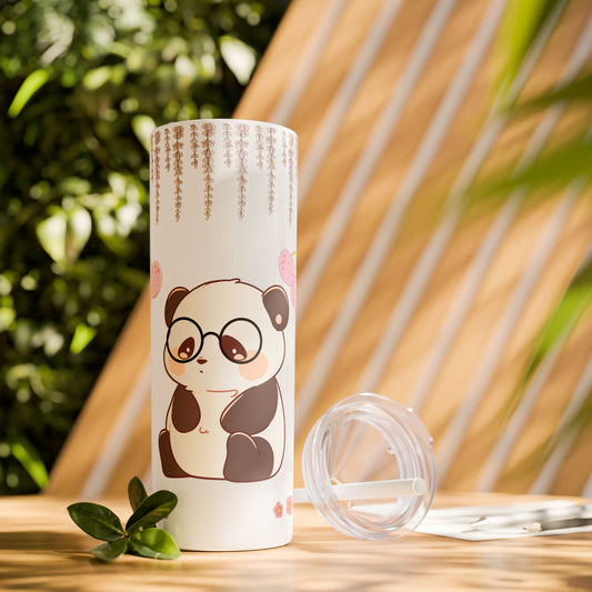 Cute panda Animal Skinny Tumbler with Straw Kawaii bottle 20oz - Perfect for Kids, Pets Lovers, Birthday Gift, Travel, Summer Fun