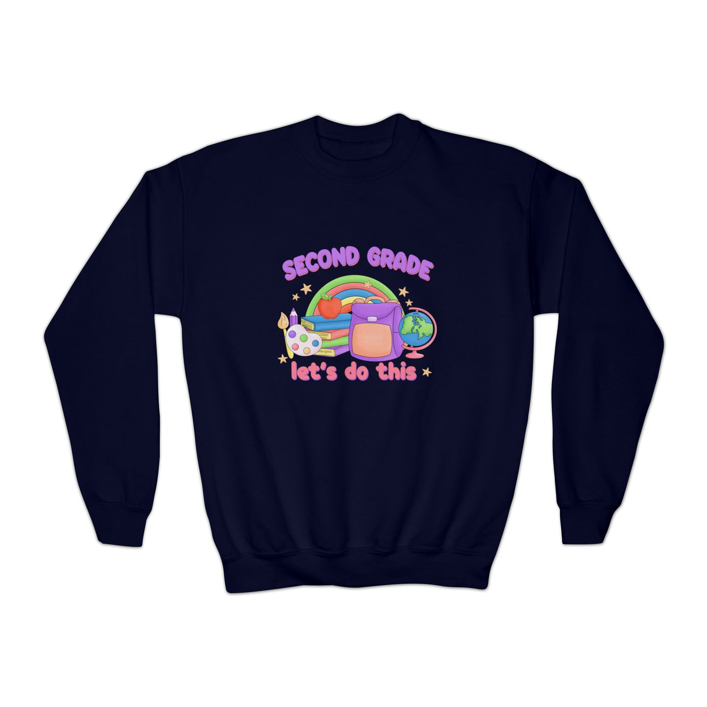 First day of school sweater second grade shirt elementary school style Youth Crewneck Sweatshirt